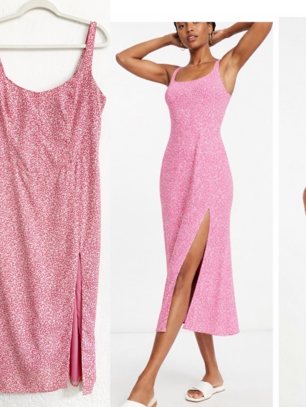 Abercrombie & Fitch Pink Floral Midi Slip Dress with Side Slit